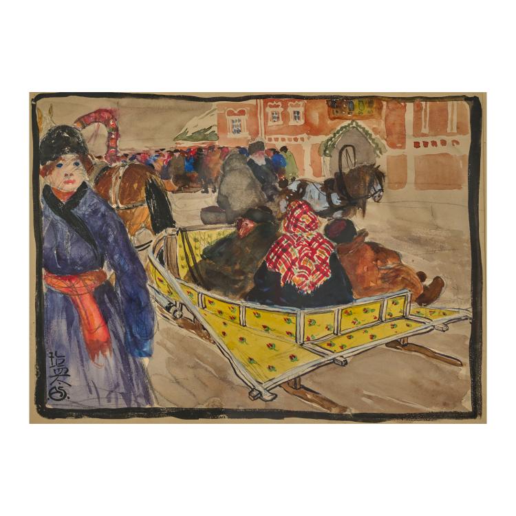 Hauptbild zu Objekt, Pferdeschlitten in Russland, circa 1900, Alexander von Salzmann, 183C 854