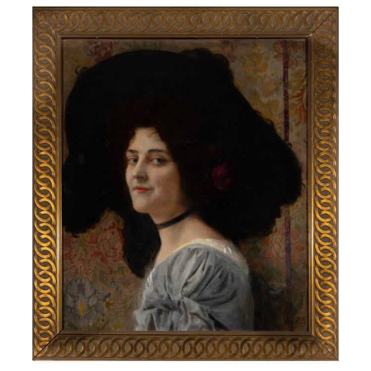 Bild 1 zu Objekt, Portrait einer jungen Frau mit einer Rose im Haar, wohl um 1910, Albert Schreyer, 183C 855