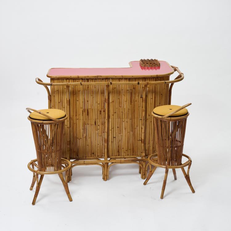 Hauptbild zu Objekt, Bar mit zwei Barhockern, 1950er Jahre (Entwurf), Italien / Italy, 183A 297