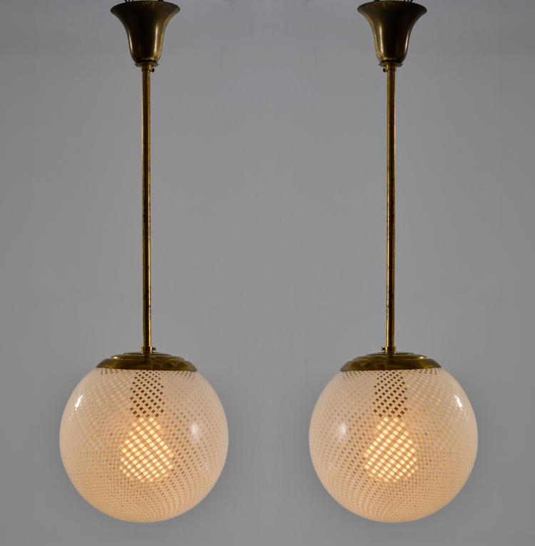 Hauptbild zu Objekt, Zwei Deckenleuchten 'Reticello', um 1940 (Entwurf), Carlo Scarpa, Venini, Murano, 183A 190