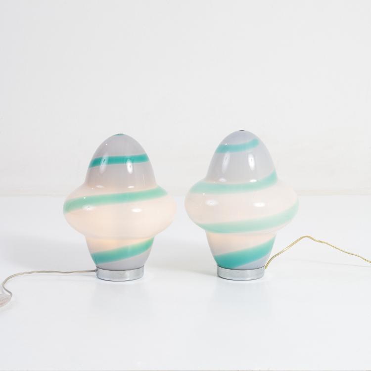 Hauptbild zu Objekt, Zwei Tischleuchten 'Aero - Spira', 1994 (Entwurf), Associati Sottsass, Venini, Murano, 183A 615