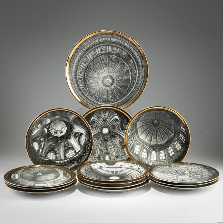 Bild 1 zu Objekt, Vierzehn Teller aus der Serie 'Cupole d'Italia', 1950er Jahre (Entwurf), Piero Fornasetti, Fornasetti, Mailand / Milan, 183A 115