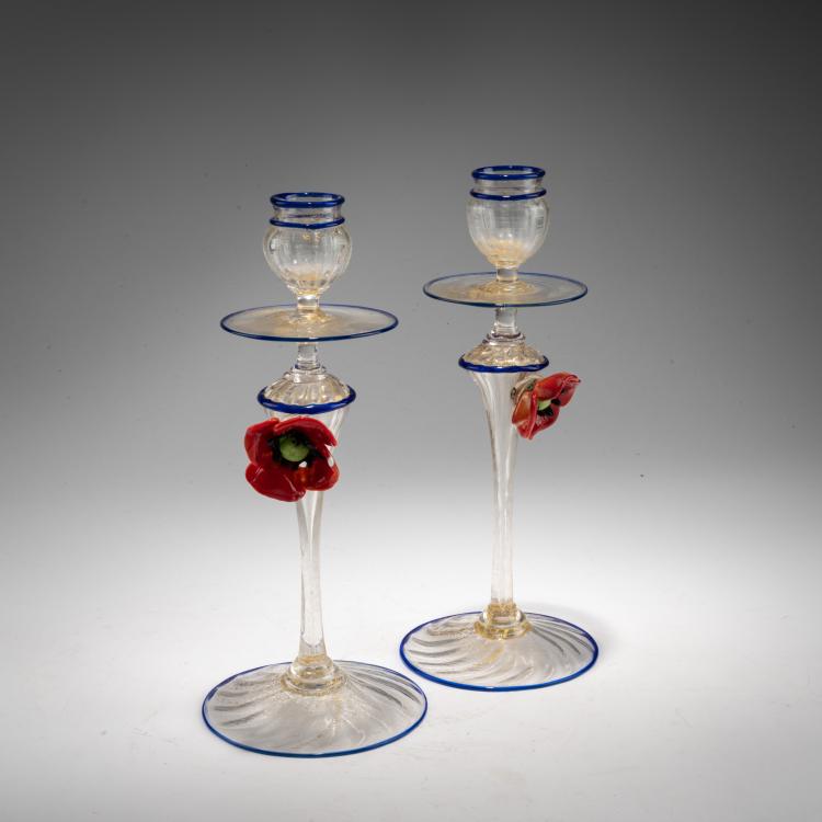Hauptbild zu Objekt, Paar Kerzenleuchter, 1910, Barovier & C., Vetreria Artistica, Murano, 183B 669