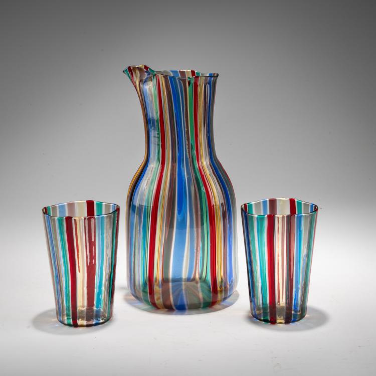 Bild 1 zu Objekt, Karaffe mit zwei Gl&auml;sern 'A canne', 1946/47, Gio Ponti, Venini, Murano, 183B 716