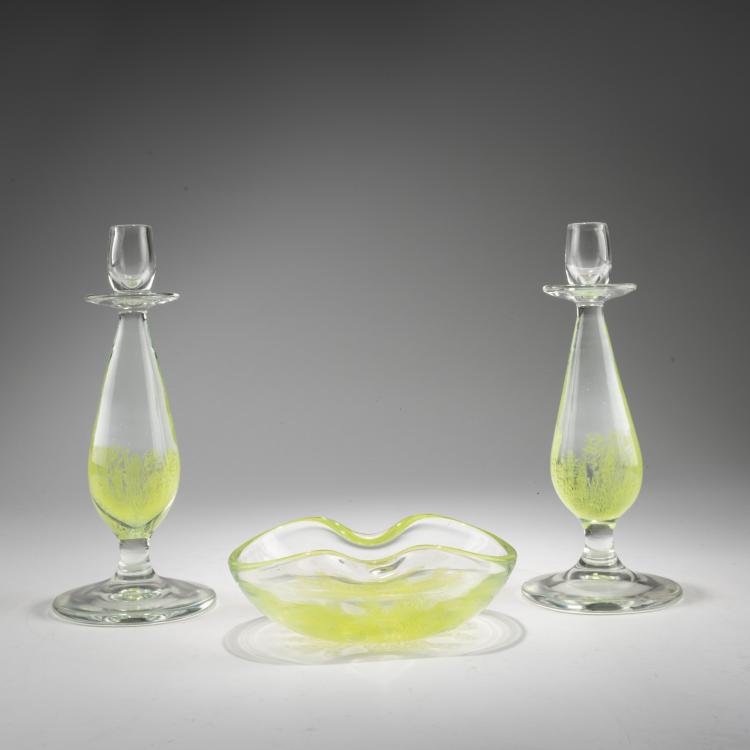 Bild 2 zu Objekt, Paar Kerzenleuchter und Schale 'Merletto Frastagliato', 1955, Archimede Seguso, Seguso, Archimede, 183B 751