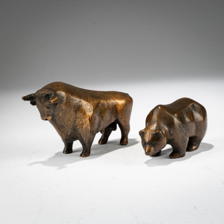 Bild 1 zu Objekt, Skulpturenpaar Bulle & B&auml;r, circa 1985, Reinhard Dachlauer, 183C 821