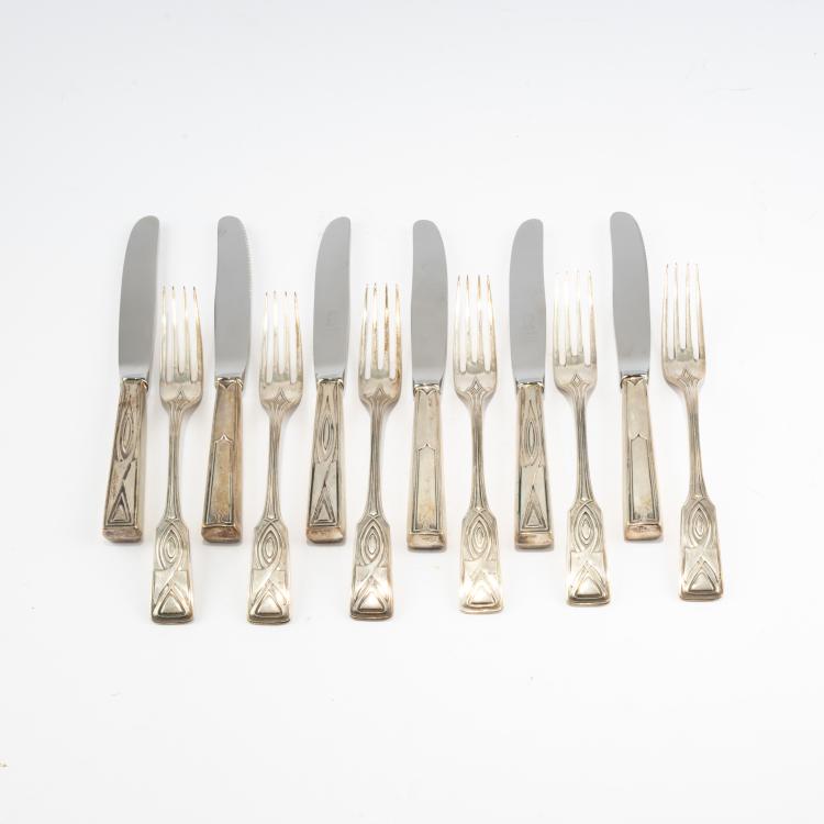 Bild 1 zu Objekt, Six forks and six knives from the 'Behrens' silverware set - '4800', 1900/01, Peter Behrens, R&uuml;ckert, M. J., 