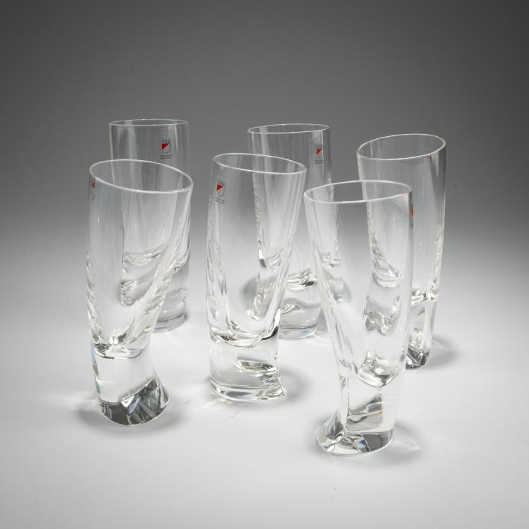 Hauptbild zu Objekt, Sechs Whiskygl&auml;ser aus der Serie 'Touch Glass', 1991 (Entwurf), Angelo Mangiarotti, Cristalleria Colle, Colle di Val d'Elsa, 183A 48