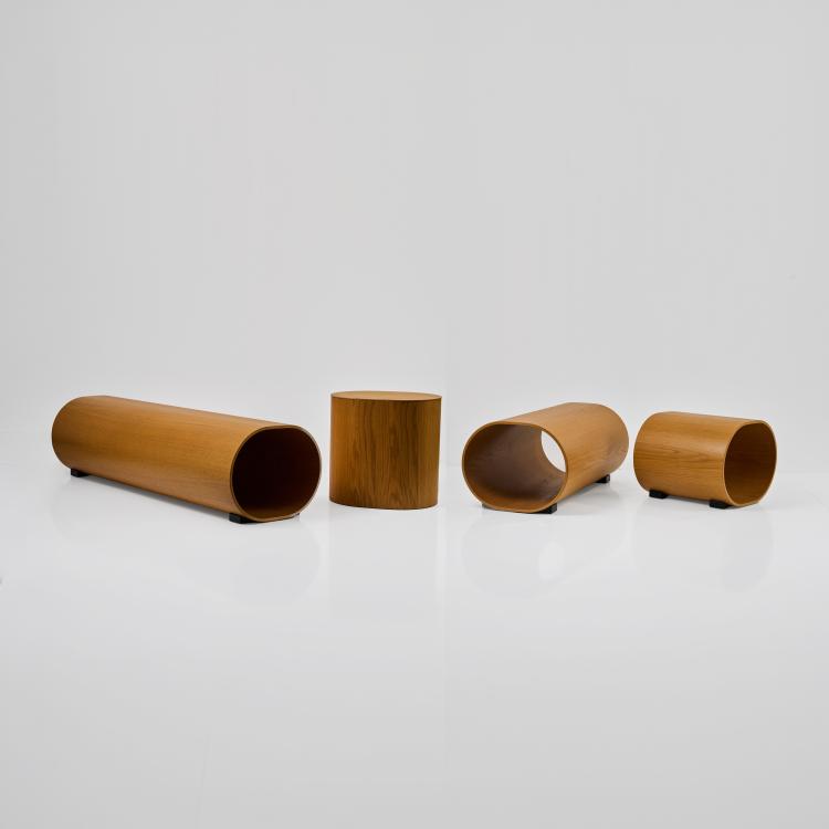 Hauptbild zu Objekt, Zwei Sitzb&auml;nke, ein Hocker und ein Sofatisch 'Log', 2006 (Entwurf), Naoto Fukasawa, Swedese, Vaggaryd, 183A 656