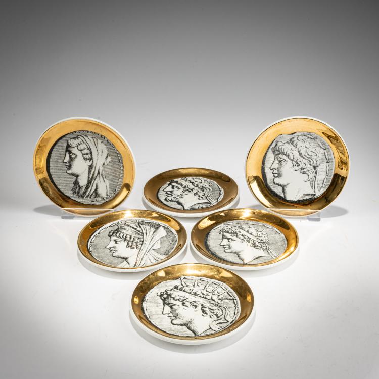Hauptbild zu Objekt, Sechs Untersetzer 'Monete', 1950er Jahre (Entwurf), Piero Fornasetti, Fornasetti, Mailand / Milan, 183A 114