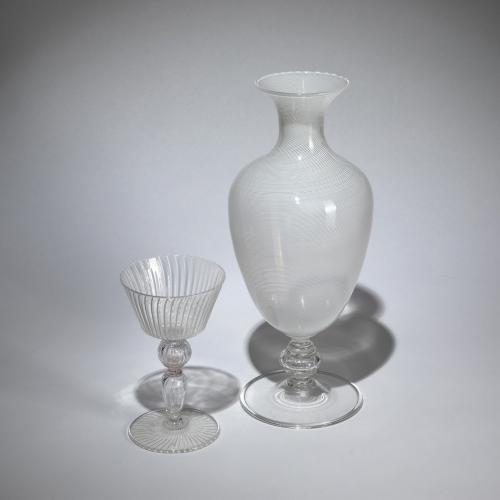 Vase 'Veronese' und Kelchglas 'Mezza filigrana', um 1950