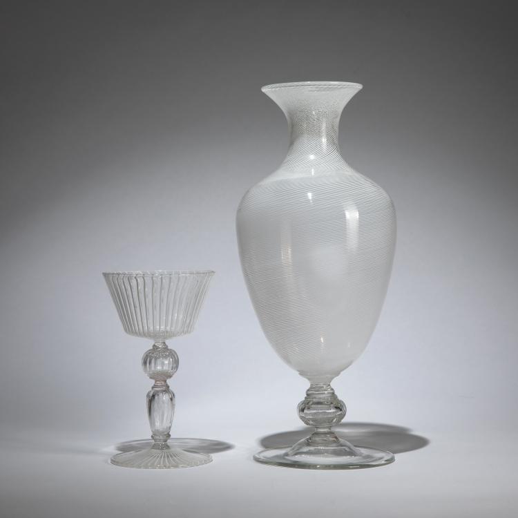 Bild 1 zu Objekt, 'Veronese' vase and goblet 'Mezza filigrana', c. 1950, Vittorio Zecchin (after), Venini, Murano, 183B 730