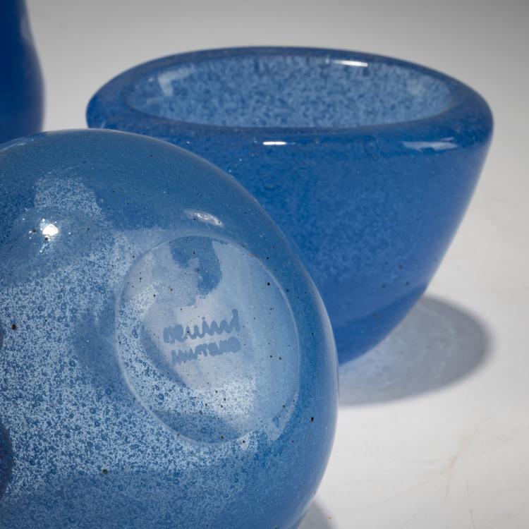 Bild 2 zu Objekt, Kerzenleuchter und zwei Schalen 'Sommerso a bollicine', um 1935, Carlo Scarpa, Venini, Murano, 183B 700