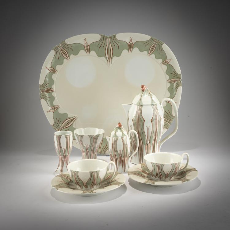 Hauptbild zu Objekt, Siebenteiliges Kaffeeservice 'Krokus', 1896, Konrad Hentschel, Meissen, 