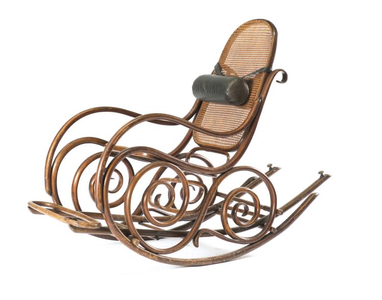 Hauptbild zu Objekt, Rocking chair with stowable footstool, c1890, Thonet, Wien, 122C 1