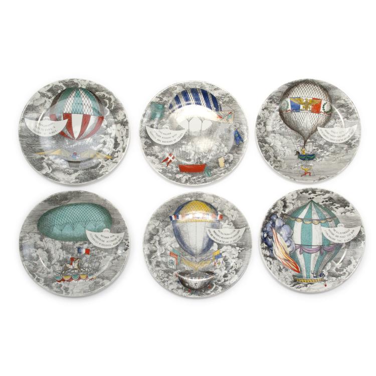 Hauptbild zu Objekt, Six 'Mongolfiere' plates, 1952, Piero Fornasetti, Fornasetti, Mailand, 122A 104