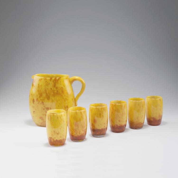 Hauptbild zu Objekt, Jug and six tumblers, c1910, Daum Fr&egrave;res, Nancy, 123 226