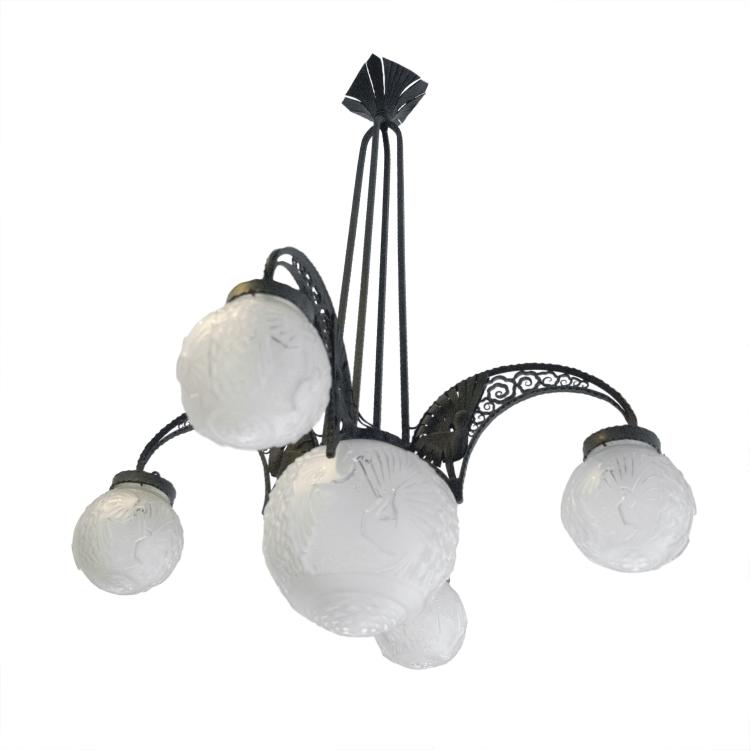 Hauptbild zu Objekt, Ceiling light, 1930s, Muller Fr&egrave;res, Lun&eacute;ville, 123 410