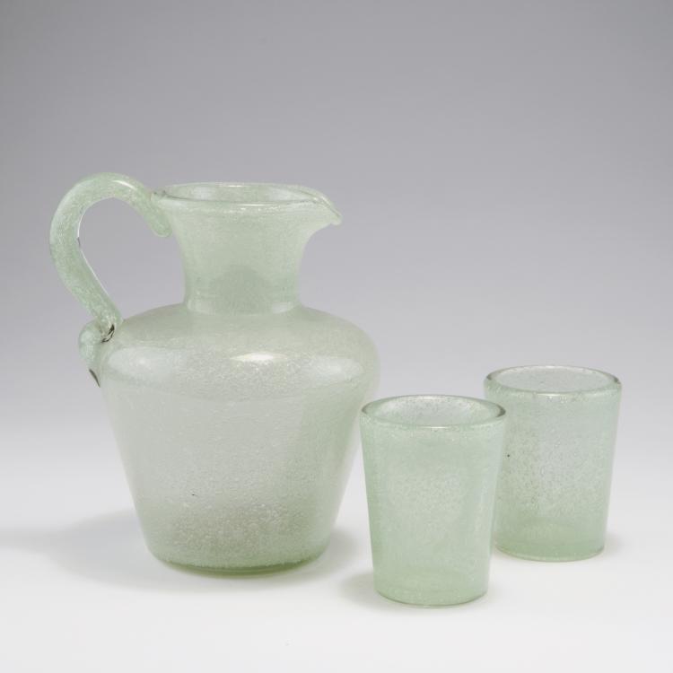 Hauptbild zu Objekt, 'A bollicine' ewer and two tumblers, 1932/33, Carlo Scarpa, Venini & C., Murano, 122B 30