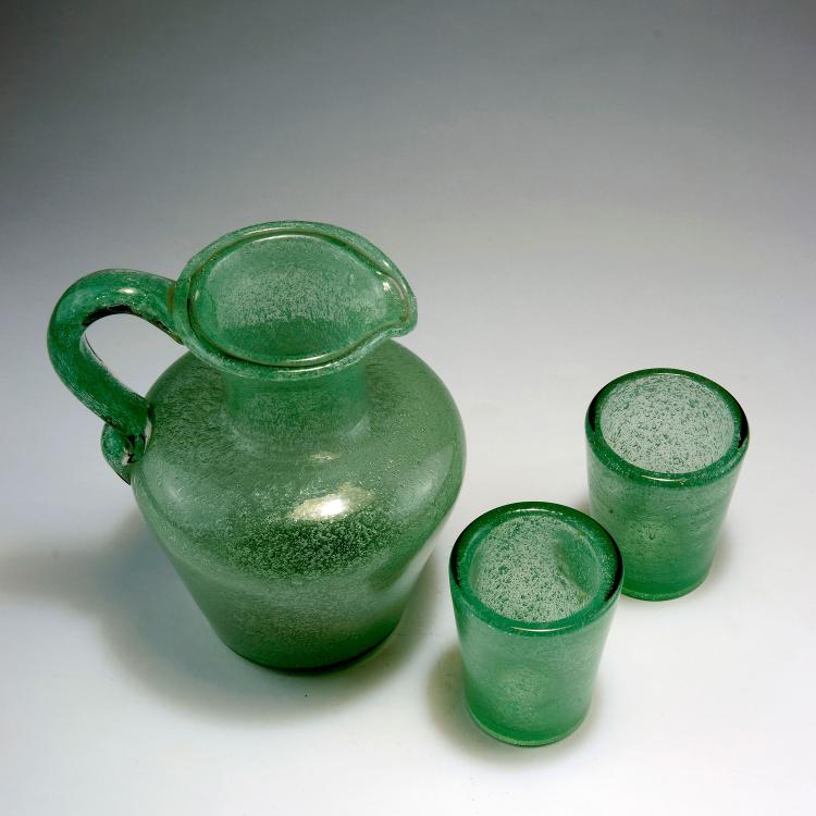 Bild 1 zu Objekt, 'A bollicine' ewer and two tumblers, 1932/33, Carlo Scarpa, Venini & C., Murano, 122B 30