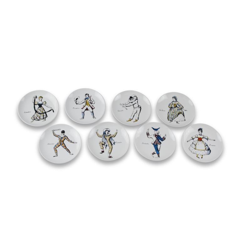 Hauptbild zu Objekt, Acht kleine Untersetzer 'Maschere Italiane', 1960er Jahre, Piero Fornasetti, Fornasetti, Mailand, 122A 109