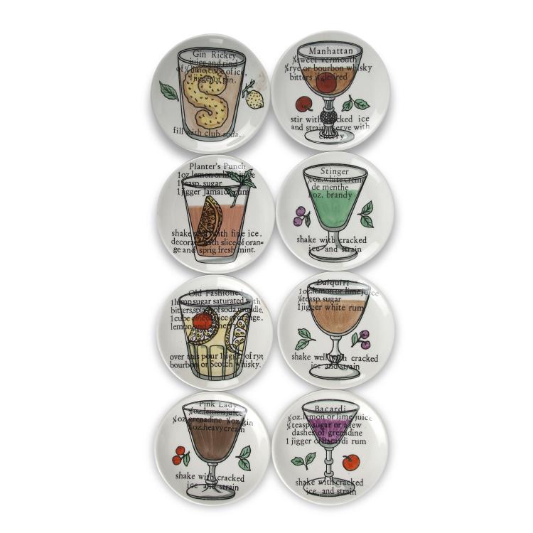Hauptbild zu Objekt, Eight 'Cocktails' coasters, 1950s, Piero Fornasetti, Fornasetti, Mailand, 122A 108
