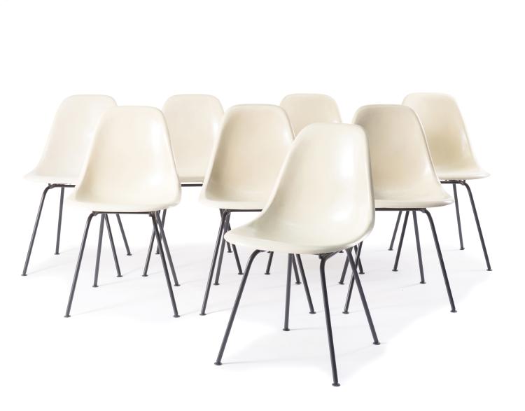 Hauptbild zu Objekt, Acht St&uuml;hle 'Plastic side chair' auf 'H-base', 1950-53, Miller, Herman, Zeeland, 122C 53