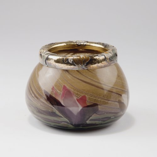 Etude Marqueterie vase with silver mounting, c1900