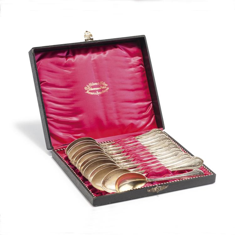 Hauptbild zu Objekt, Twelve soup spoons and cream spoon '152', c1903, Friedrich Adler, Wilkens & S&ouml;hne, Bremen, 123 776