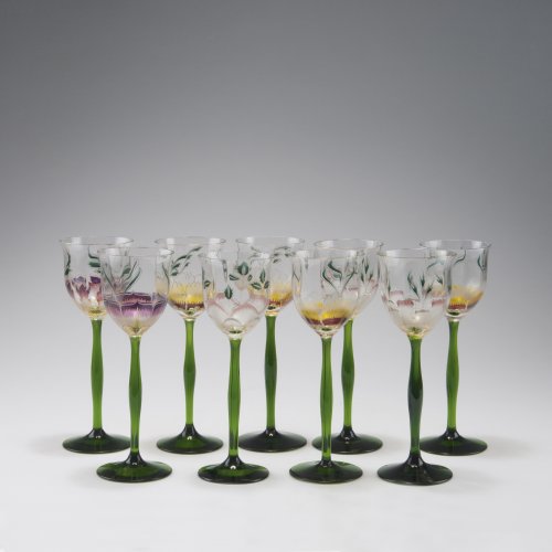 Nine wine glasses, c1902