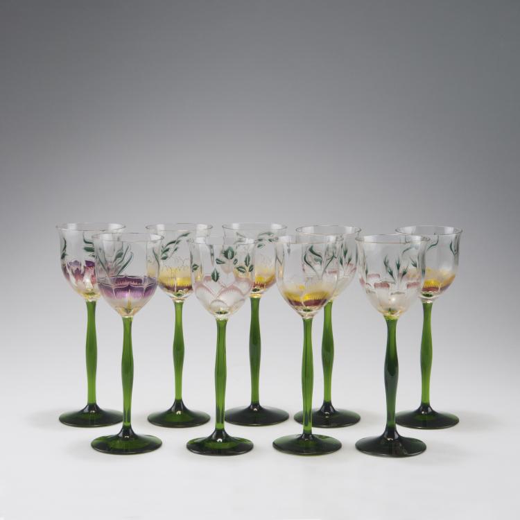 Hauptbild zu Objekt, Nine wine glasses, c1902, Theresienthal, Krystallfabrik, 123 525