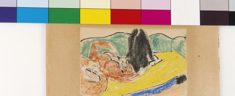 Hauptbild zu Objekt, Artist's postcard 'Reclining woman with dog', undated. , Erich Heckel, 124B 14