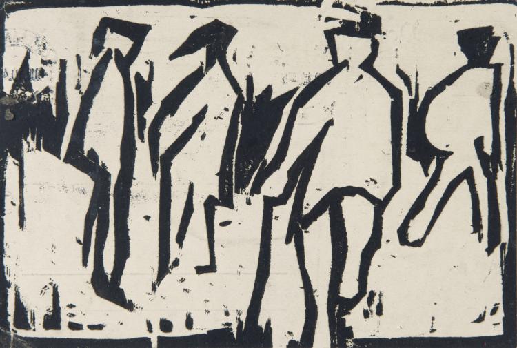 Hauptbild zu Objekt, Artist's postcard 'Four Men', 1910, Karl Schmidt-Rottluff, 124B 51