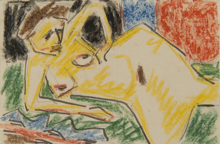 Bild 1 zu Objekt, Artist's postcard 'Female nude, reclining sideways', 1911, Karl Schmidt-Rottluff, 124B 54