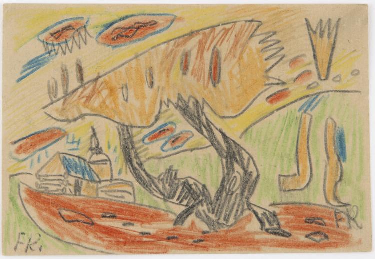 Hauptbild zu Objekt,  K&uuml;nstlerpostkarte 'Landschaft mit Kirche', 1921, Franz Radziwill, 124B 40