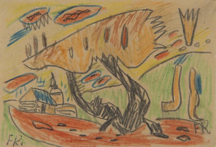 Bild 1 zu Objekt,  K&uuml;nstlerpostkarte 'Landschaft mit Kirche', 1921, Franz Radziwill, 124B 40