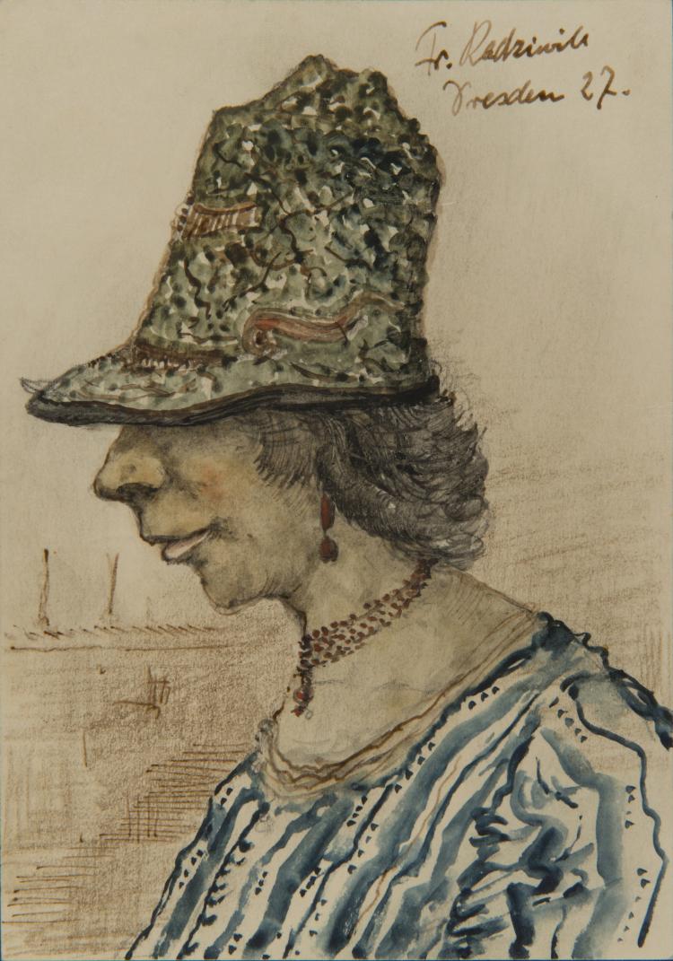 Bild 1 zu Objekt, K&uuml;nstlerpostkarte 'Frau mit Hut', 1927 , Franz Radziwill, 124B 45