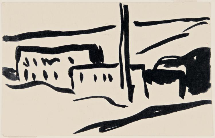 Hauptbild zu Objekt, Artist's postcard 'Industrial building in landscape', 1910, Karl Schmidt-Rottluff, 124B 52