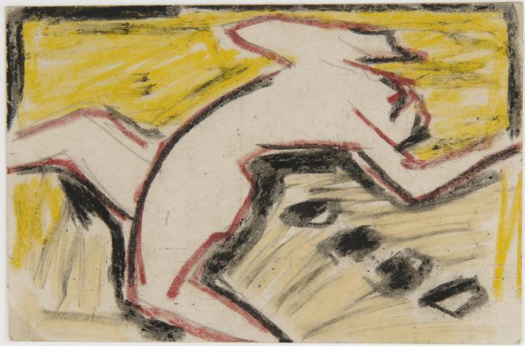 Hauptbild zu Objekt, Artist's postcard 'Nude outstretched on a duvet', 1911, Karl Schmidt-Rottluff, 124B 55