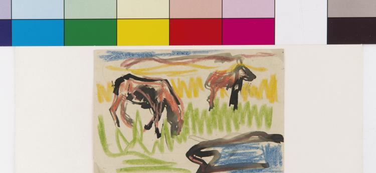 Hauptbild zu Objekt, Artist's postcard 'Grazing Horses', 1910, Karl Schmidt-Rottluff, 124B 53