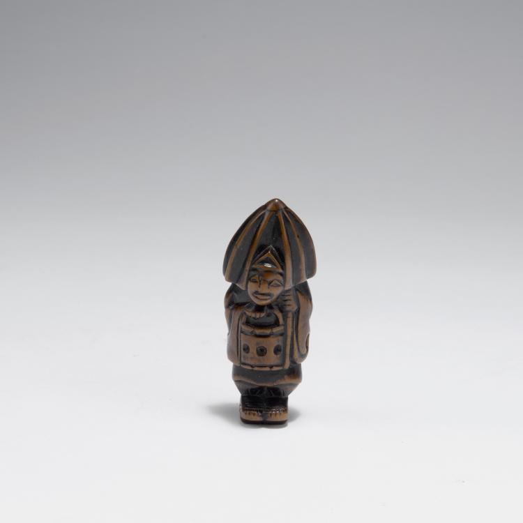 Hauptbild zu Objekt, Netsuke. Schrein-W&auml;chter mit Regenschirm und Laterne, Japan, 124B 206