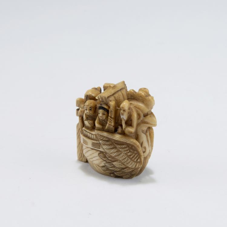 Hauptbild zu Objekt, Netsuke. Die sieben Gl&uuml;cksg&ouml;tter in einem Boot, Japan, 124B 212