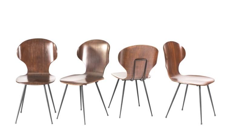 Hauptbild zu Objekt, Four chairs, c1958, Carlo Ratti, Industria Legni Curvati, Lissone, 125B 420