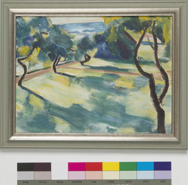 Hauptbild zu Objekt, 'View from the attic at Lorenzhof into the garden', 1926, Heinrich Stegemann, 124B 92