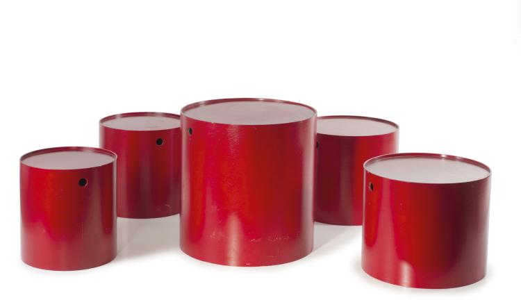 Hauptbild zu Objekt, Partyset table and four stools, 1965, Verner Panton, Sommer, August, Pl&uuml;derhausen; Bisterfeld & Weiss, Kelkheim, 125A 55