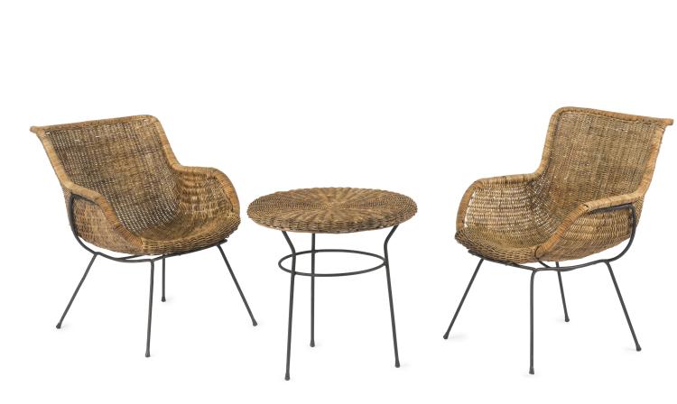 Hauptbild zu Objekt, Zwei Sessel und ein Tisch, um 1950, Italien, 125B 379