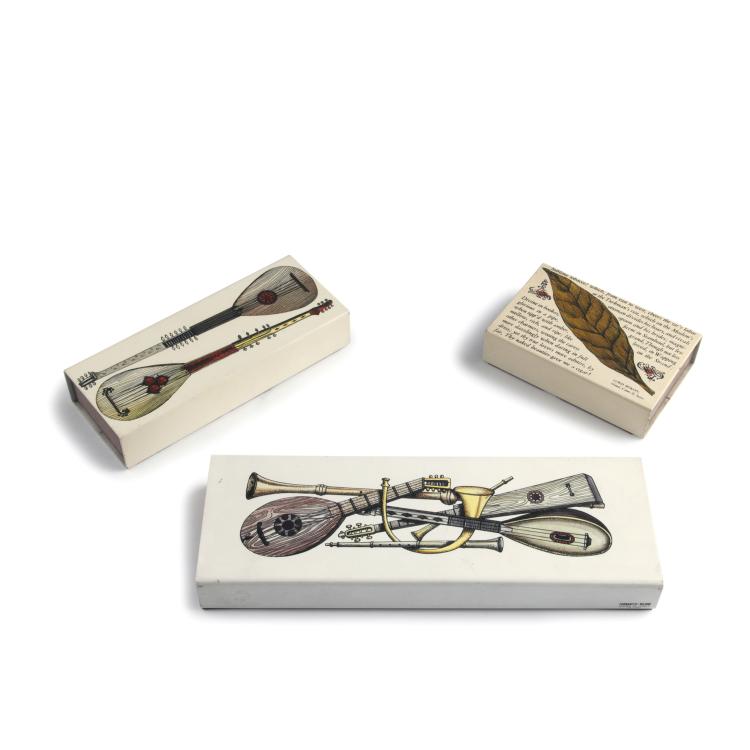 Hauptbild zu Objekt, Three cigarette boxes 'Strumenti musicali' and 'Sublime Tabacco' 1950/60s, Piero Fornasetti, Fornasetti, Mailand, 125B 374