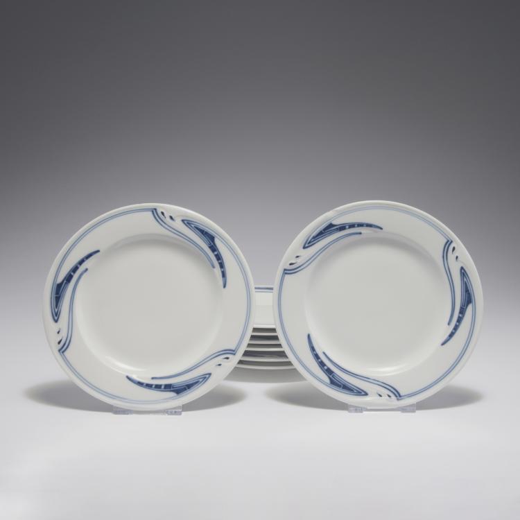 Hauptbild zu Objekt, Eight 'Whiplash' biscuit plates, 1903-04, Henry van de Velde, Mei&szlig;en, KPM, 126 826