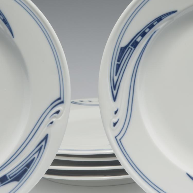 Bild 1 zu Objekt, Sechs Dessertteller 'Peitschenhieb', 1903-04, Henry van de Velde, Mei&szlig;en, KPM, 126 827