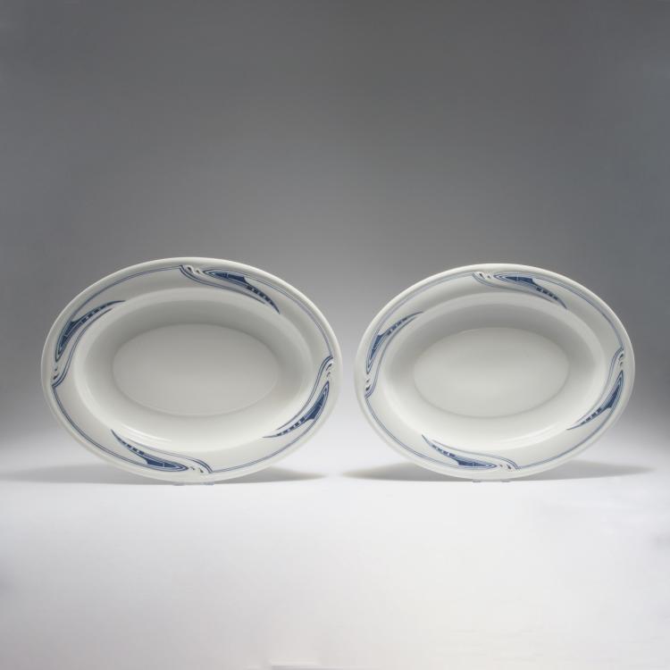 Hauptbild zu Objekt, Two oval 'Whiplash' serving platters, 1903-04, Henry van de Velde, Mei&szlig;en, KPM, 126 830